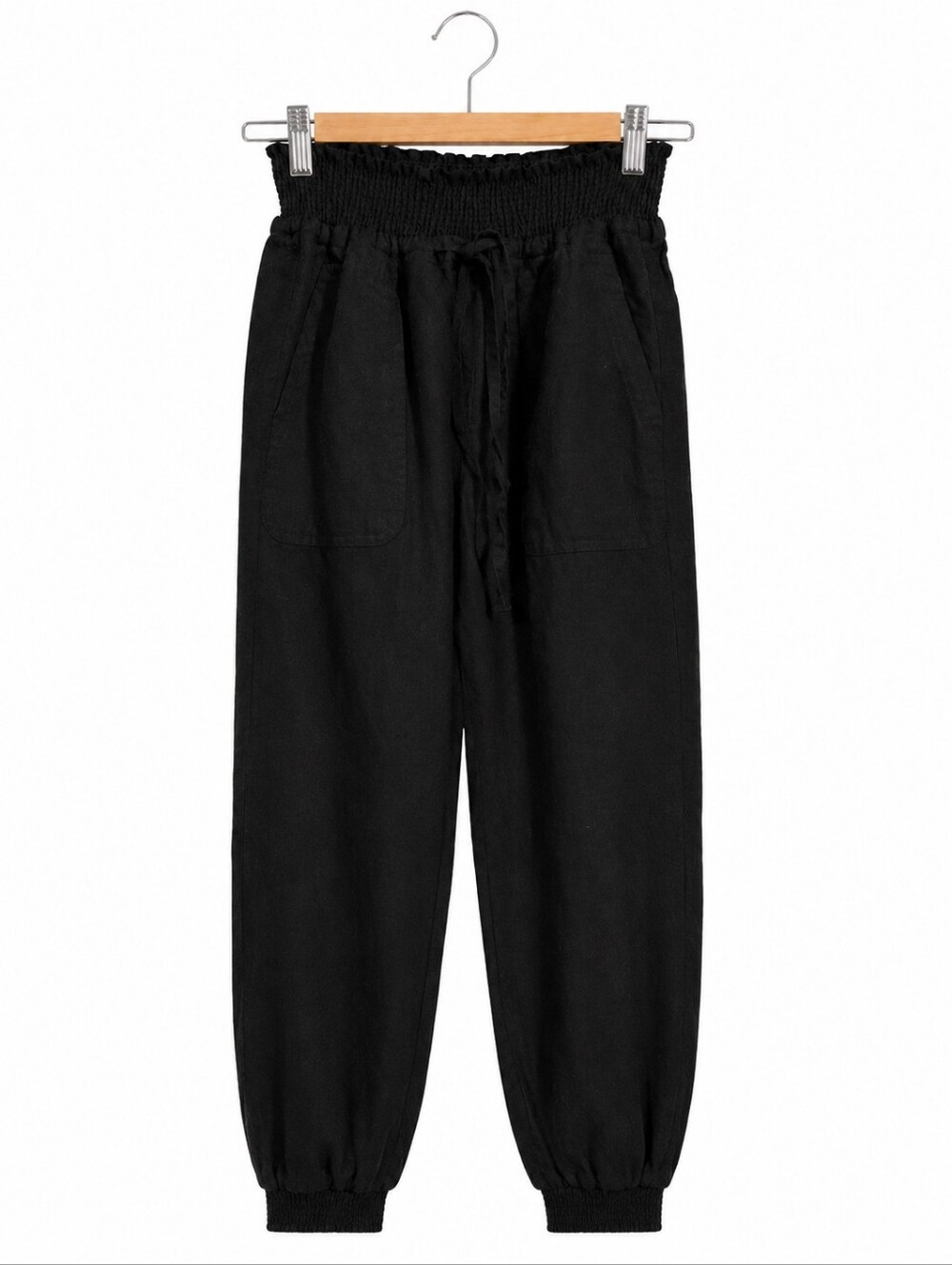 Love Tree Black Smocked Waist Ankle Jumpsuit Pants